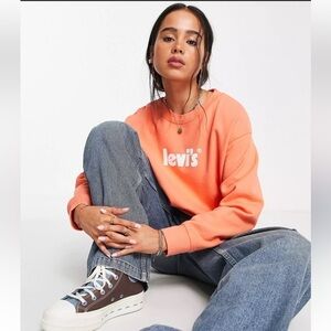 Levi's Graphic Standard Cropped Sweatshirt with Dolman Sleeves Orange Coral  XL